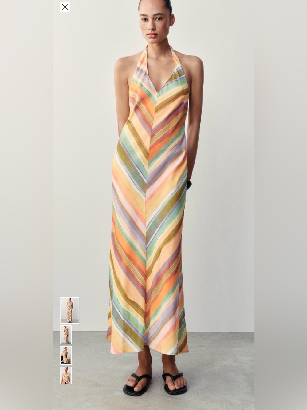 Zara Pastel Multi Halter-Striped Maxi Dress NWT